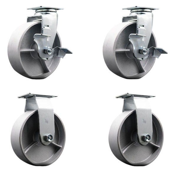 Service Caster 6 Inch Semi Steel Cast Iron Caster Set with Ball Bearings 2 Brakes 2 Rigid SCC-20S620-SSB-TLB-2-R-2 - main